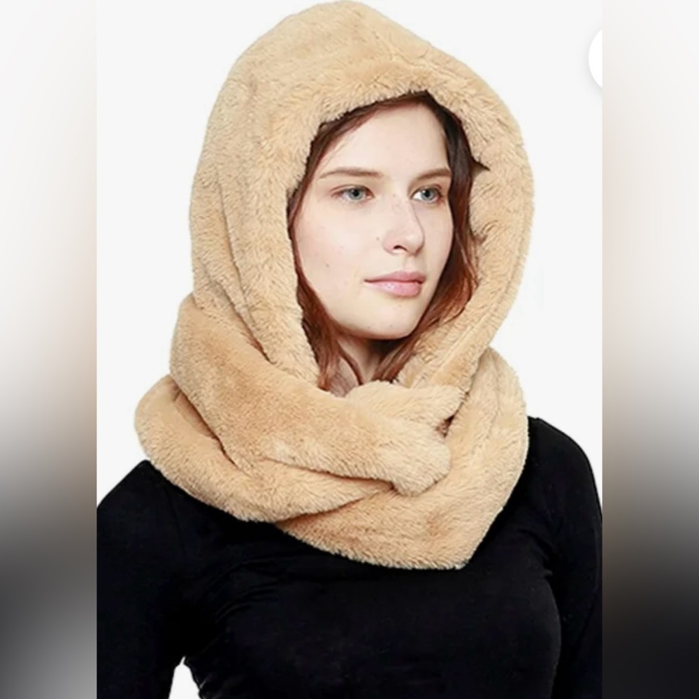 Cozy Gray Faux Fur Hooded Infinity Scarf